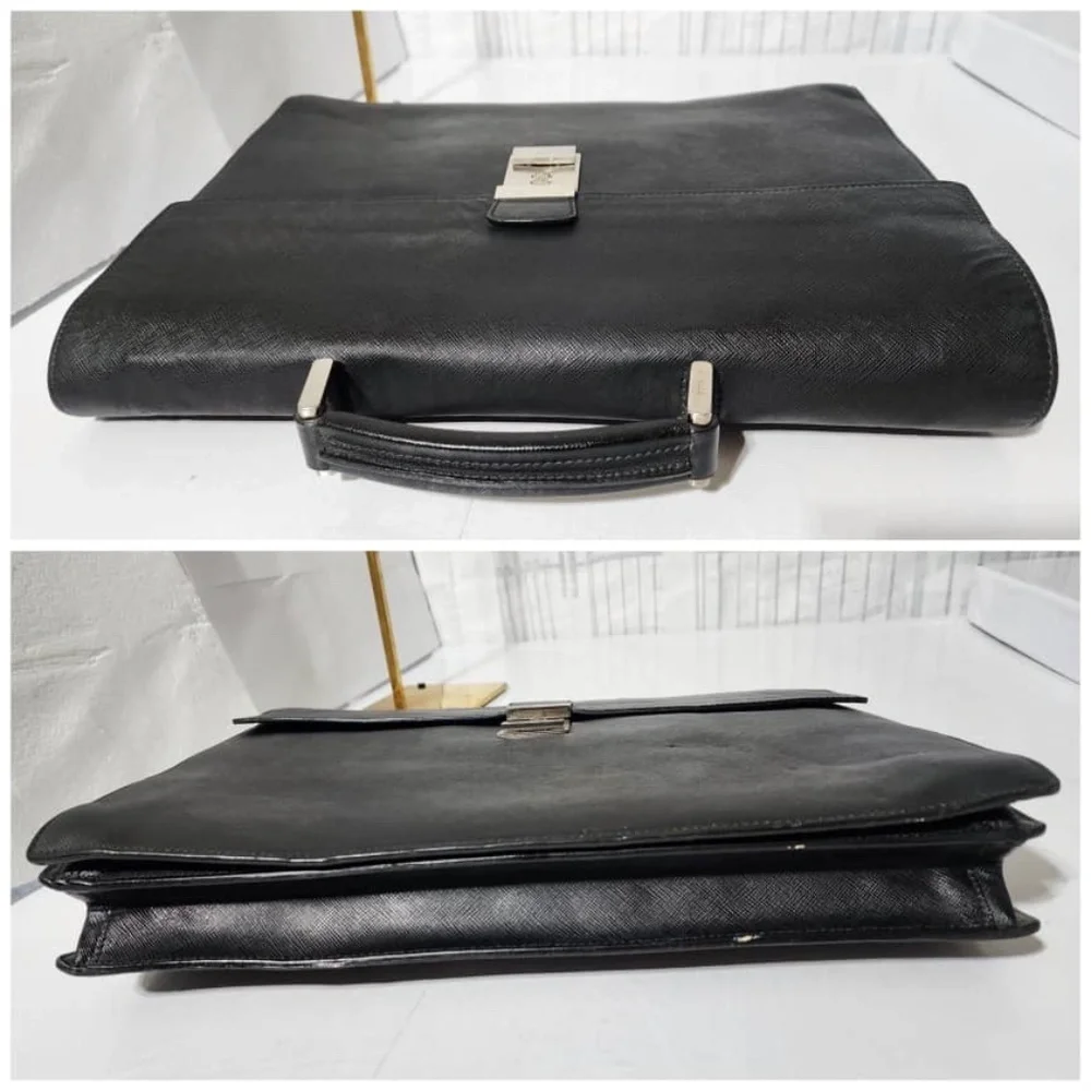 Authentic Prada Saffiano Leather Top Handle Briefcase Black
